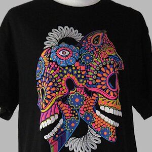 Unique Pys Huichol Double Skull Graphic T-Shirt Size M (C412) Playa Del Carmen